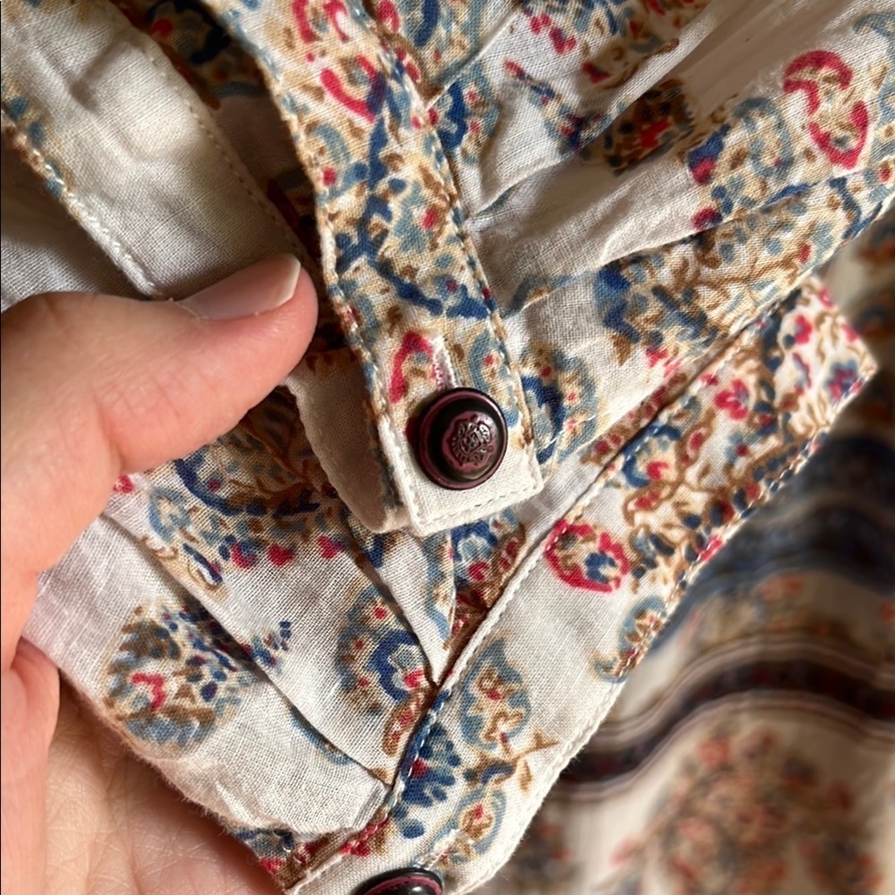 Aratta Silent Journey Blue, Red, Beige Boho Floral Beach Tunic Shirt Sz Sm - Picture 8 of 16